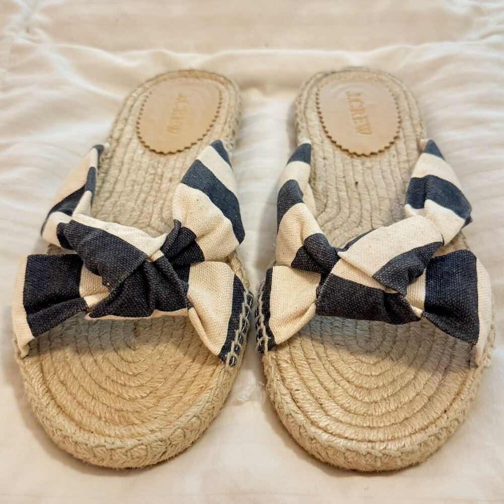 J. Crew Navy and White Striped Knotted Espadrilles Size 8 - Picture 2 of 5